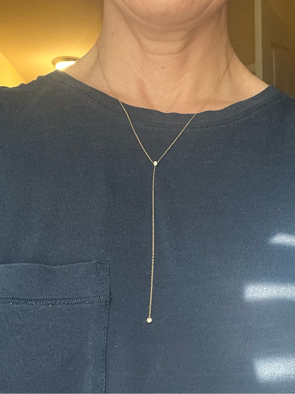Delicate Gold Lariat Necklace - Minimal Drop Pendant